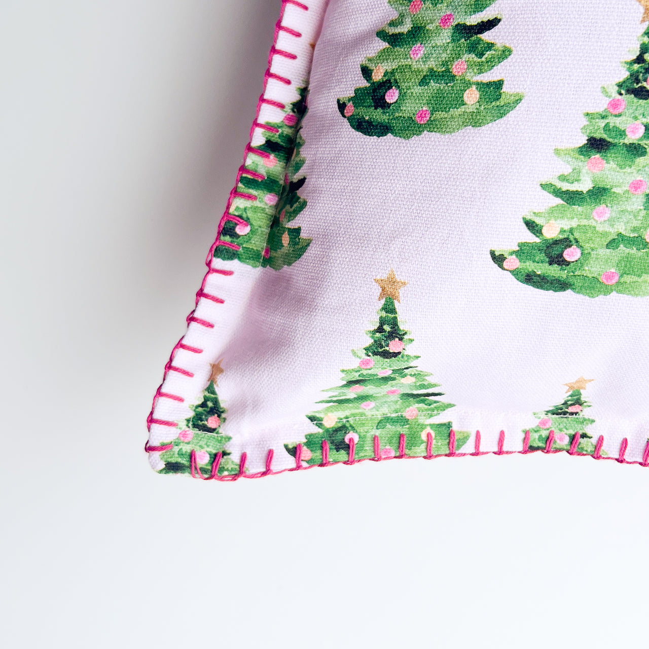 Pink Christmas Tree Pillow Cover