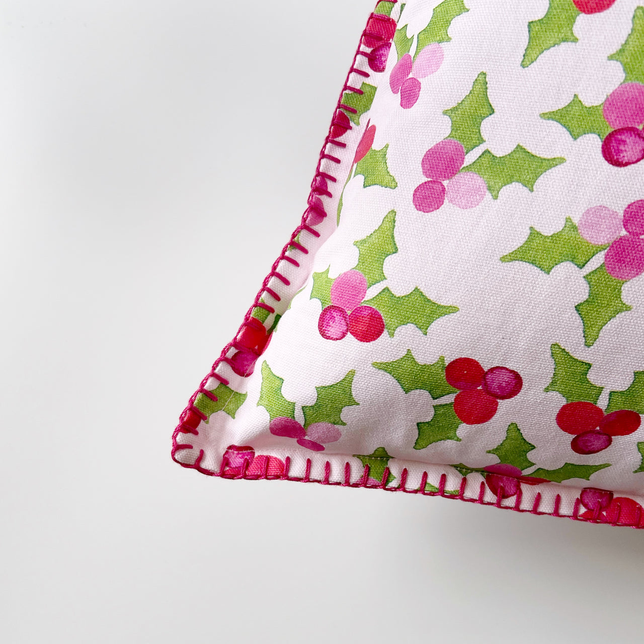 Pink Holly Holiday Pillow Cover