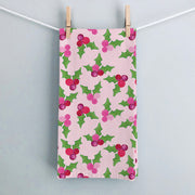 Pink Holly Christmas Tea Towel by Gert & Co